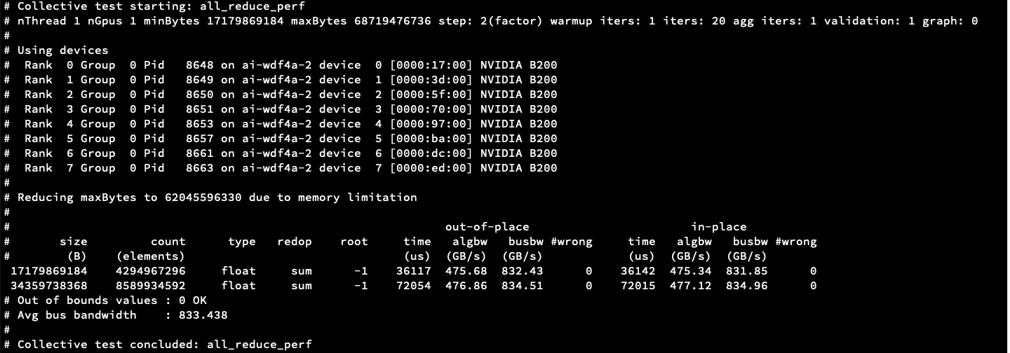 Expected Output of the Intra-node Test